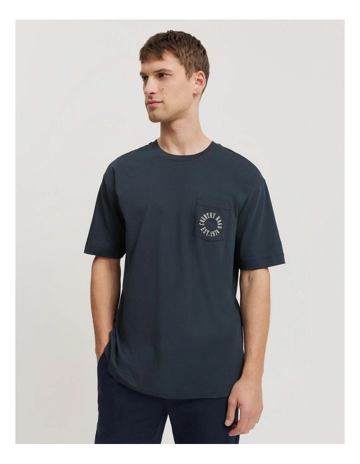 Australian Cotton Round Logo Oversized T-shirt in Navy image 1
