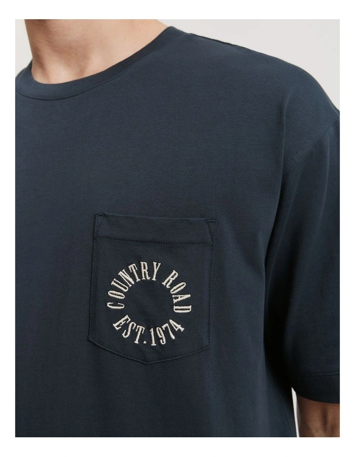 Australian Cotton Round Logo Oversized T-shirt in Navy image 2