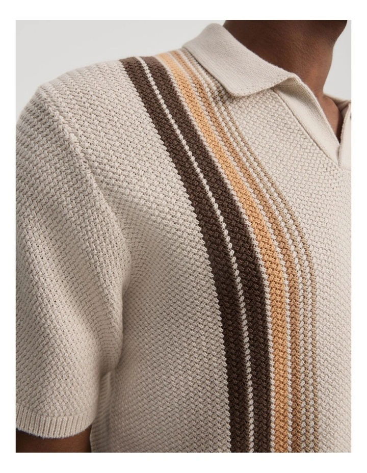 Cotton Knit Stripe Polo in Oat image 2