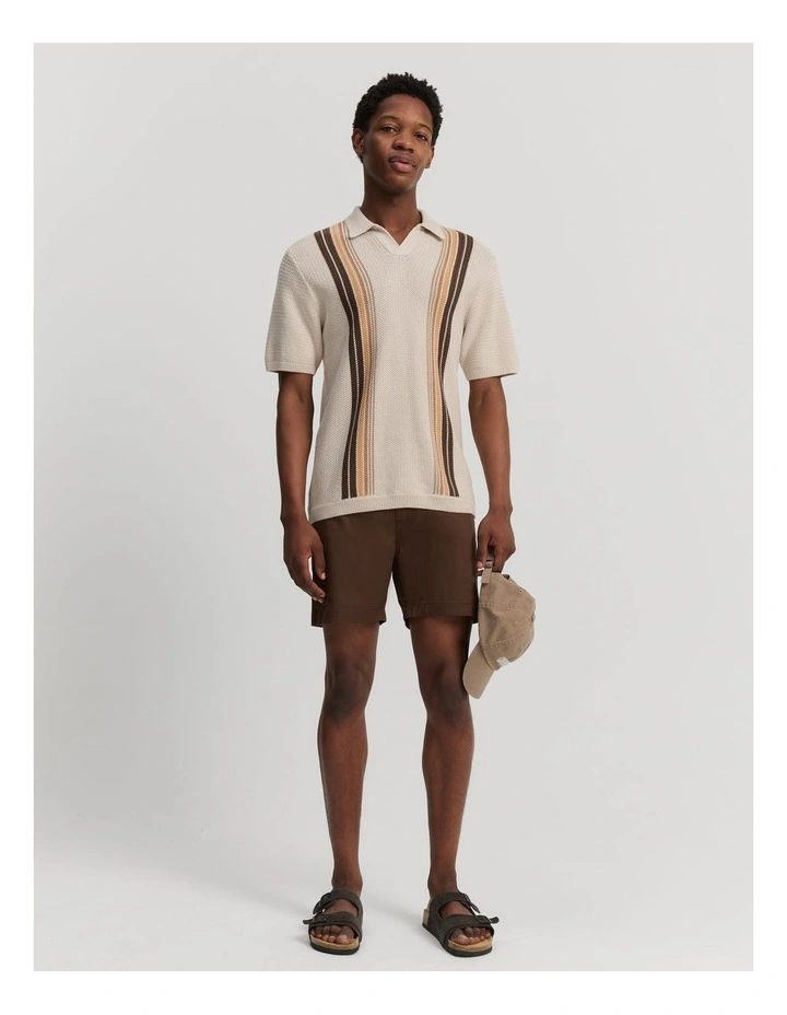 Cotton Knit Stripe Polo in Oat image 3