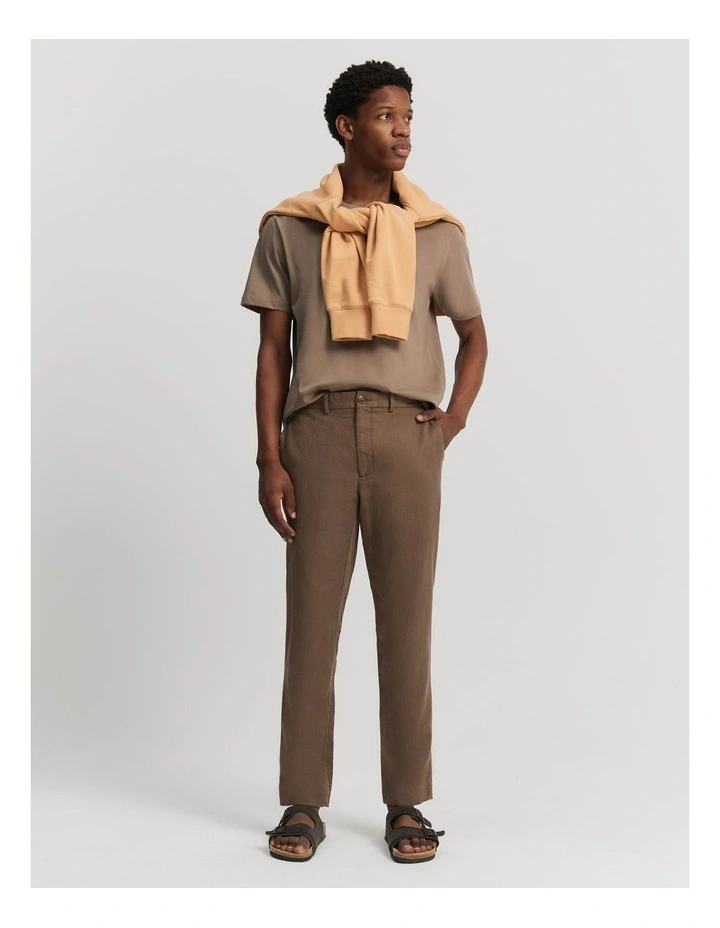 Cotton Linen Pant in Chocolate image 3