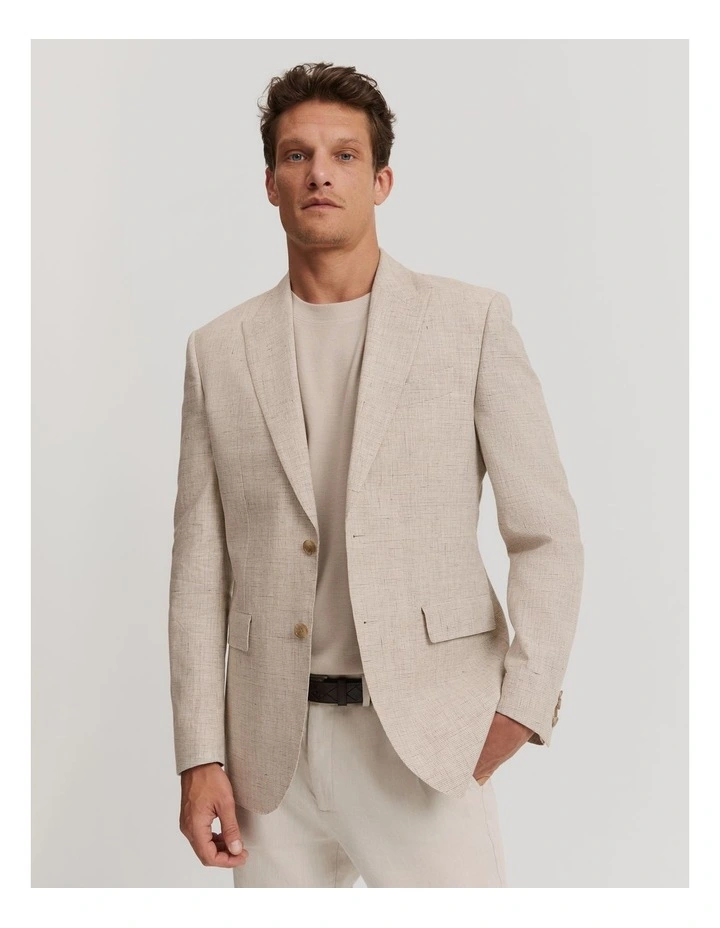 Slim Fit Stretch Linen Cotton Blend Blazer in Stone image 1
