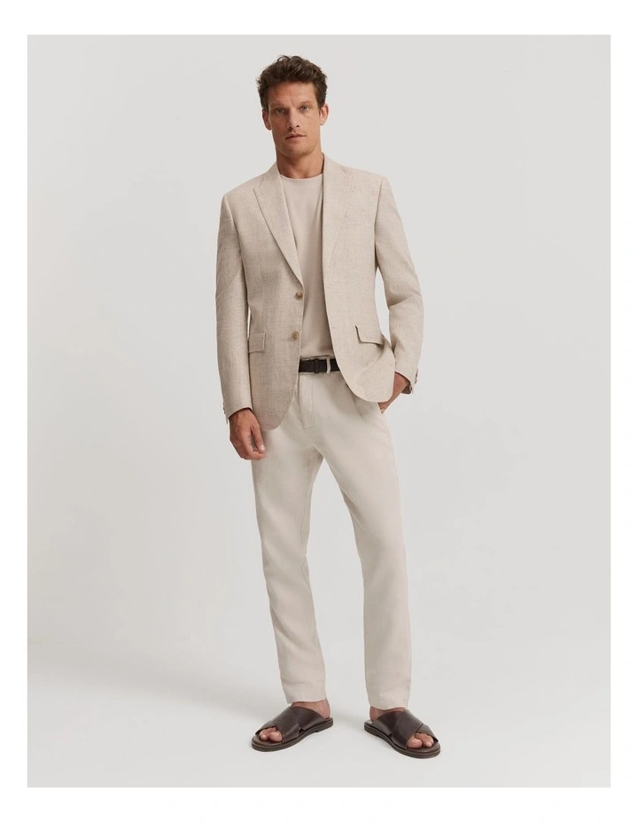 Slim Fit Stretch Linen Cotton Blend Blazer in Stone image 3