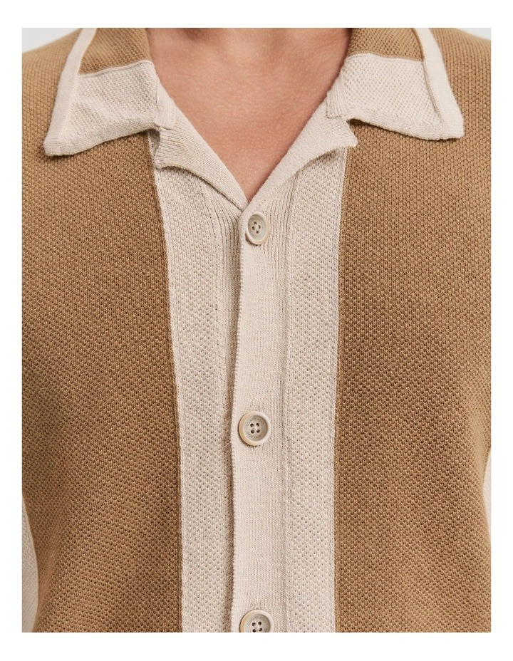 Slim Fit Cotton Stripe Knit Shirt in Walnut image 2