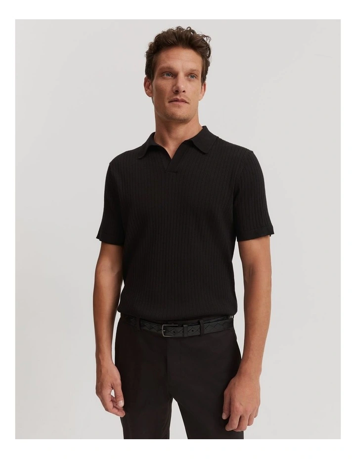Australian Merino Rib Trophy Polo in Black image 1