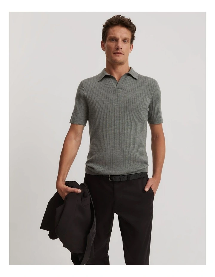 Australian Merino Rib Trophy Polo in Fern Green image 1