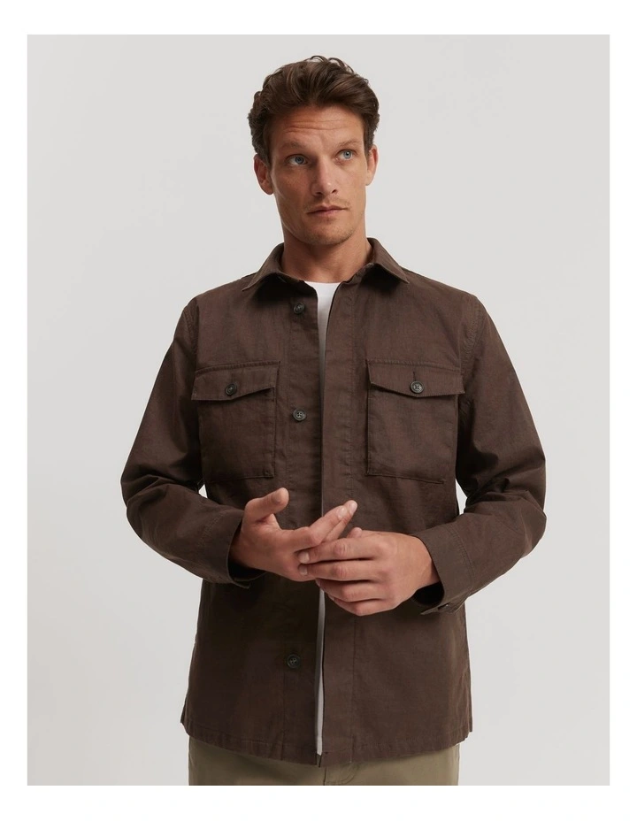 Linen Overshirt in Dark Brown image 1