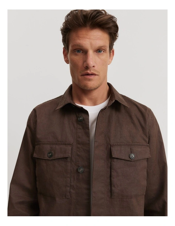 Linen Overshirt in Dark Brown image 2