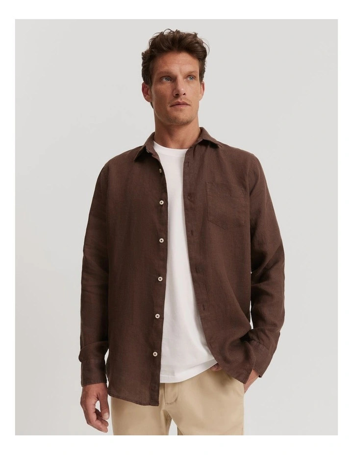 Organically Grown Linen Shirt in Dark Brown image 1