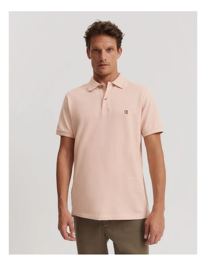 Verified Australian Cotton Pique Polo Shirt in Soft Pink Marle image 1