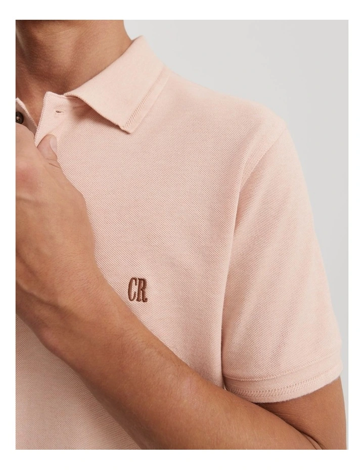 Verified Australian Cotton Pique Polo Shirt in Soft Pink Marle image 2