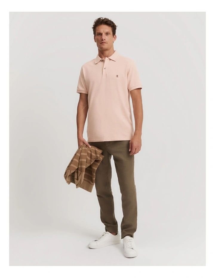 Verified Australian Cotton Pique Polo Shirt in Soft Pink Marle image 3