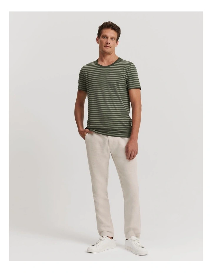 Stripe Pima Crew T-shirt in Khaki Green image 1