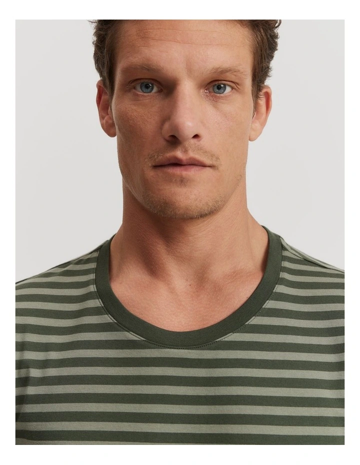 Stripe Pima Crew T-shirt in Khaki Green image 2