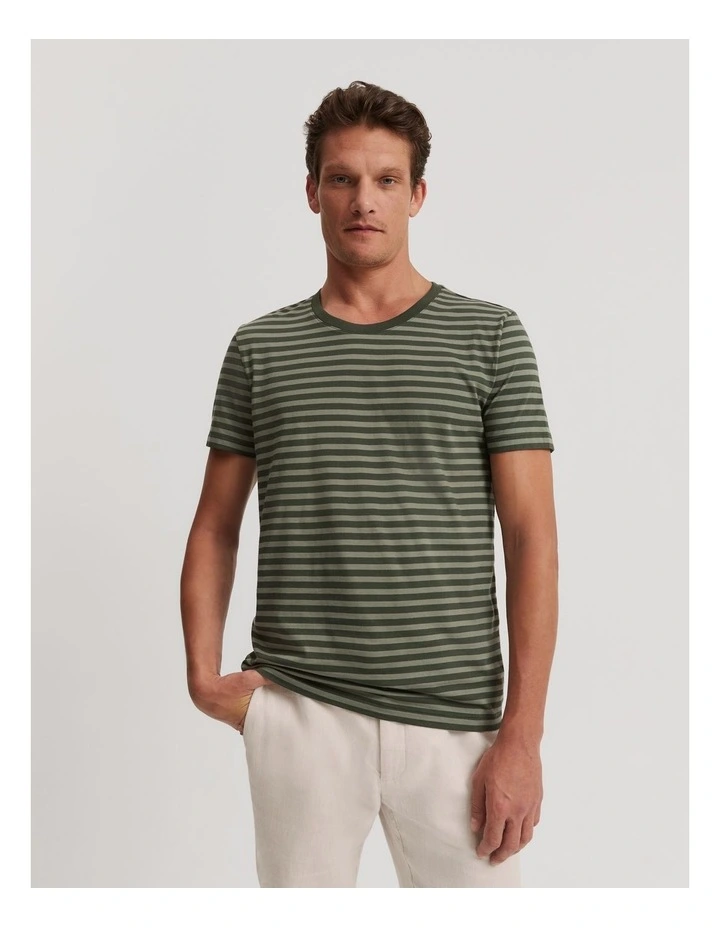 Stripe Pima Crew T-shirt in Khaki Green image 3
