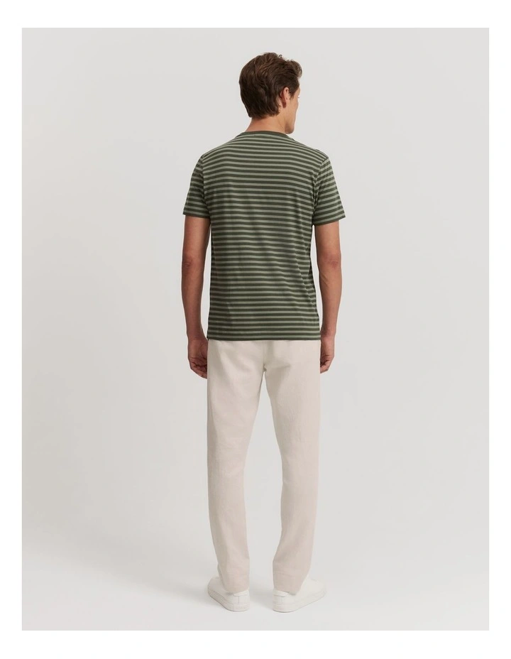 Stripe Pima Crew T-shirt in Khaki Green image 4