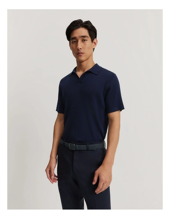 Merino Rib Trophy Polo in Navy image 1