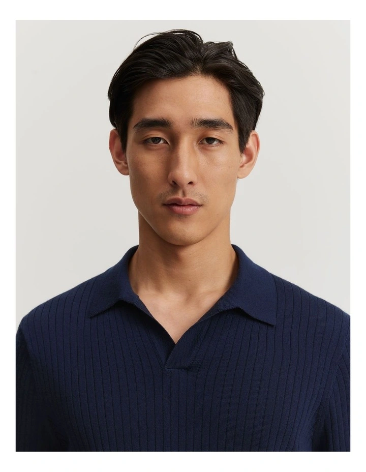 Merino Rib Trophy Polo in Navy image 2