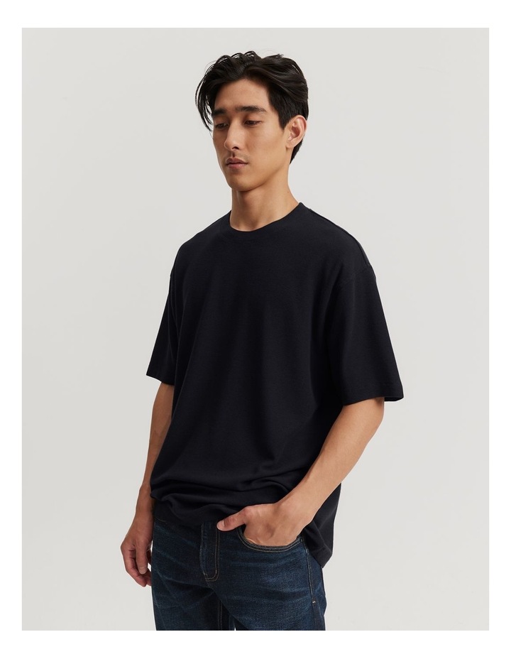 Organically Grown Cotton Blend Relaxed Textured T-shirt in Navy