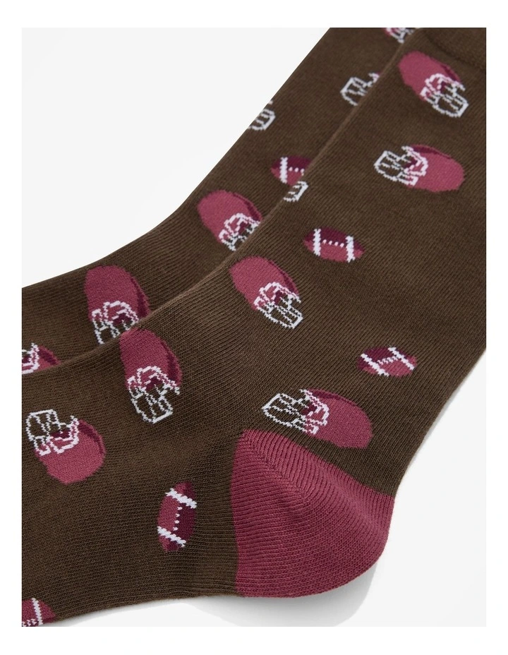 Australian Cotton Blend Gridiron Sock in Brown image 2