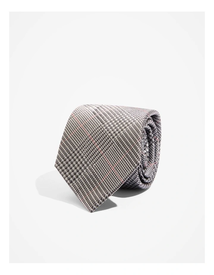 Silk Prince Of Wales Tie in Silver image 1