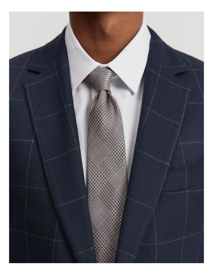 Silk Prince Of Wales Tie in Silver image 2