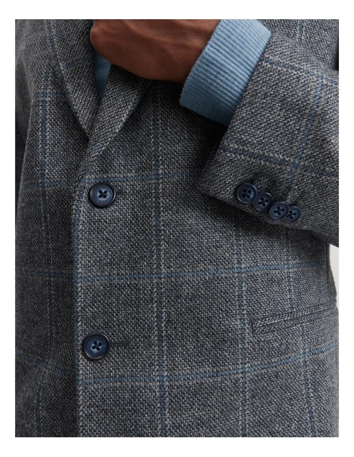 Regular Fit Lambswool Check Blazer in Steel Blue image 3
