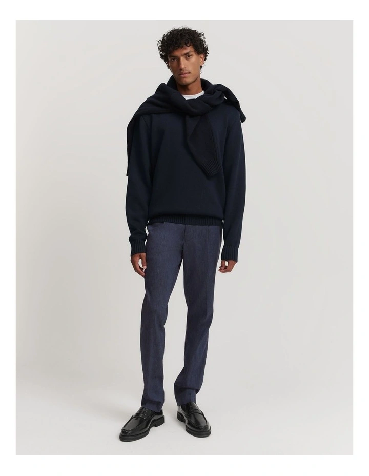 Cotton Crew Knit in Navy image 2