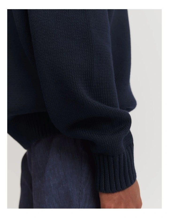 Cotton Crew Knit in Navy image 3