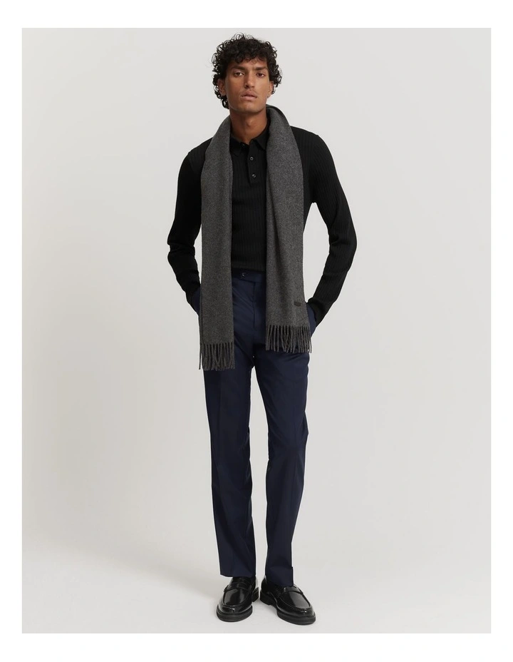 Australian Merino Wool Ribbed Polo in Black image 2