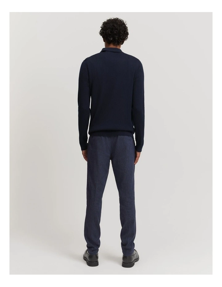 Australian Merino Wool Ribbed Polo in Navy image 4