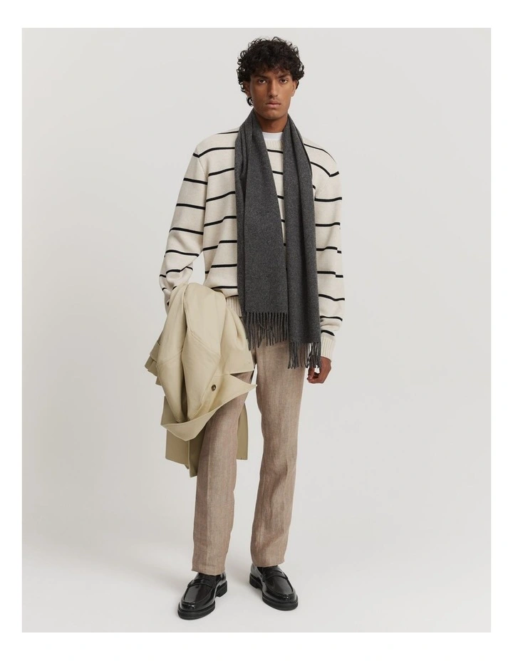 Cotton Stripe Crew Neck Knit in Oat Milk image 1