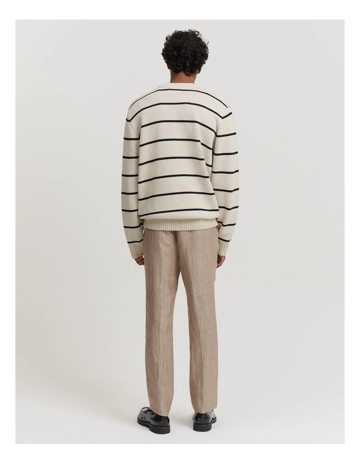 Cotton Stripe Crew Neck Knit in Oat Milk image 4