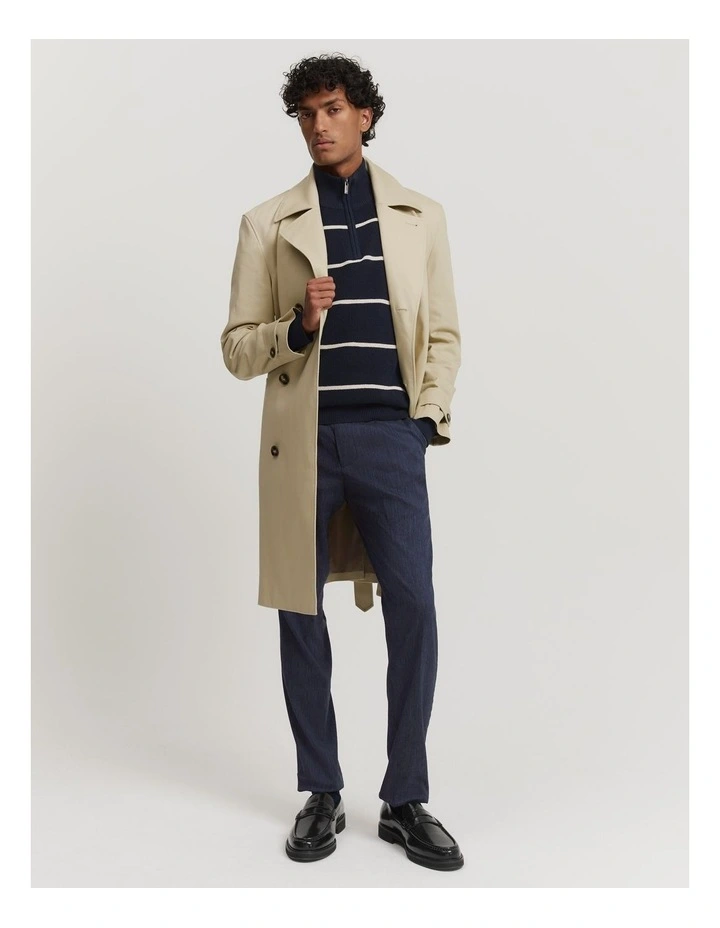 Cotton Stripe Half Zip Knit in Navy image 2