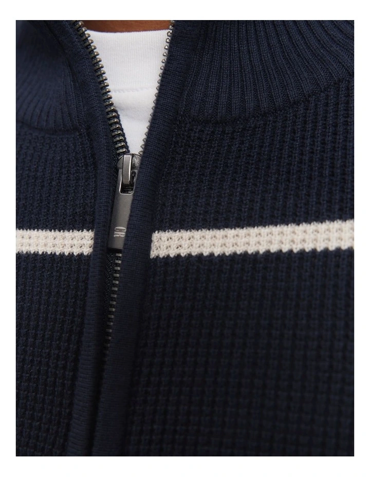Cotton Stripe Half Zip Knit in Navy image 3