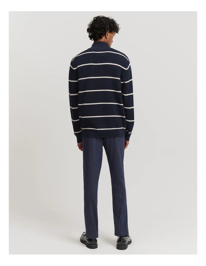 Cotton Stripe Half Zip Knit in Navy image 4