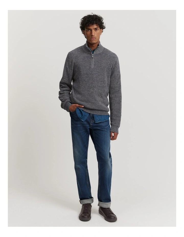 Country Road Australian Cotton Textured Half Zip Sweat Top In Navy