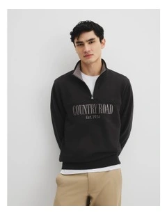 Verified Australian Cotton Half Zip Heritage Sweater in Black Multi