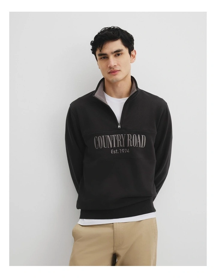 Verified Australian Cotton Half Zip Heritage Sweater in Black Multi image 1