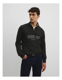 Australian Cotton Half Zip Heritage Sweat in Black Multi