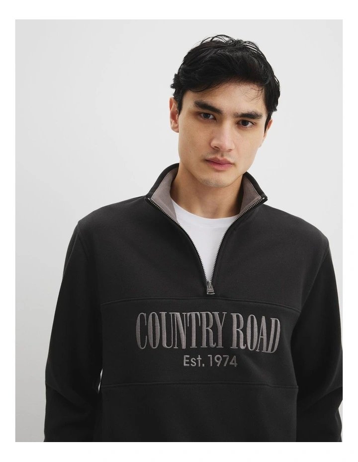Verified Australian Cotton Half Zip Heritage Sweater in Black Multi image 2