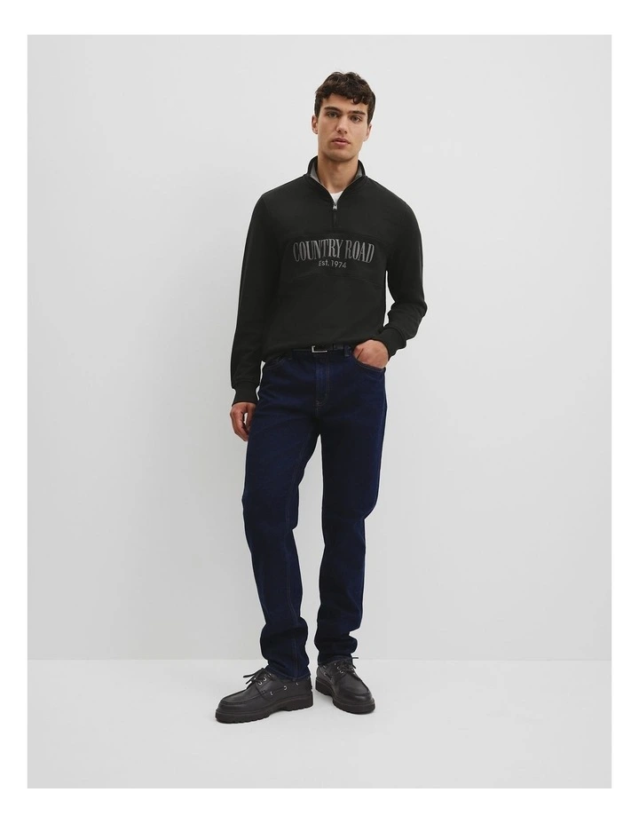 Australian Cotton Half Zip Heritage Sweat in Black Multi image 2