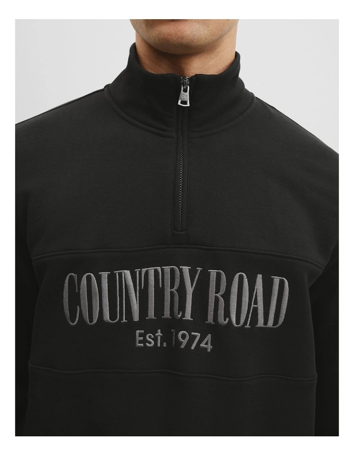 Australian Cotton Half Zip Heritage Sweat in Black Multi image 3