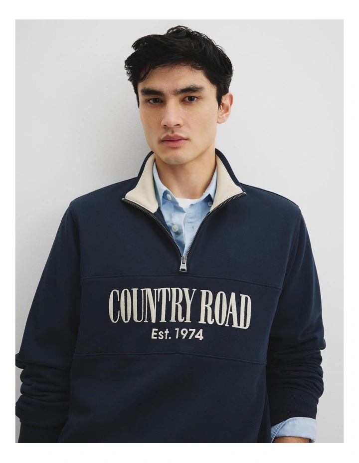 Half Zip Heritage Sweat in Dark Navy Multi image 2