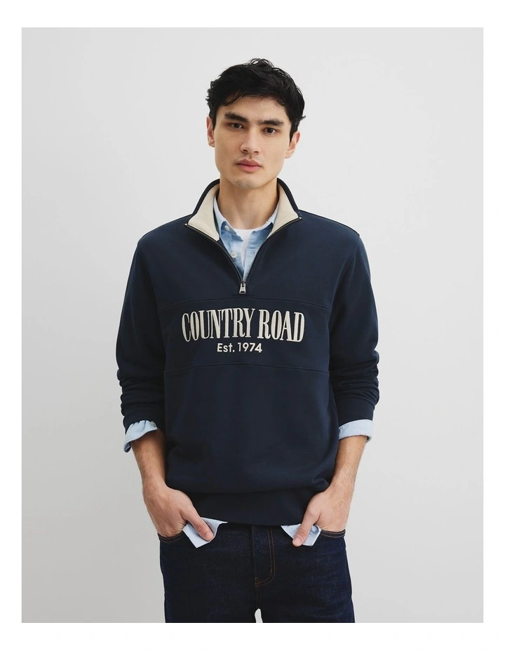 Half Zip Heritage Sweat in Dark Navy Multi image 3