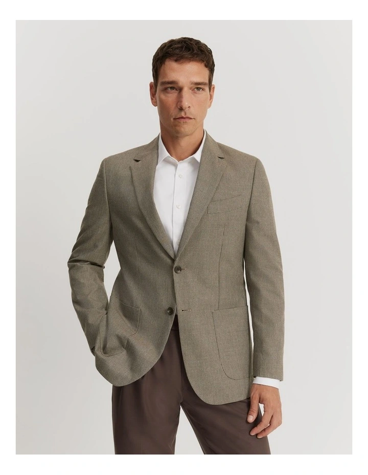 Regular Fit Cotton Wool Puppytooth Blazer in Stone image 1