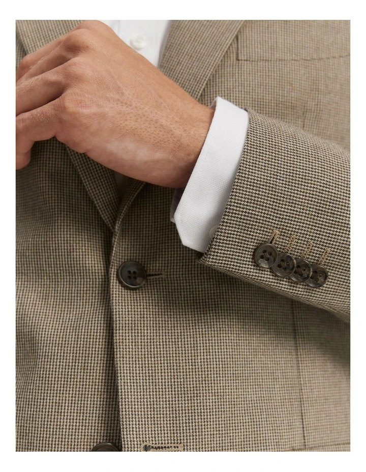 Regular Fit Cotton Wool Puppytooth Blazer in Stone image 2