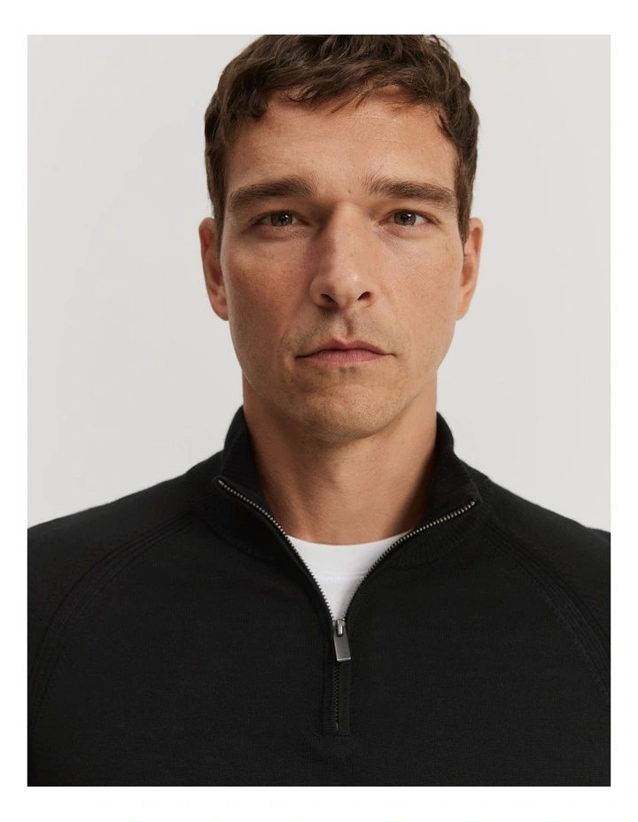 Australian Merino Half Zip Knit in Black image 2