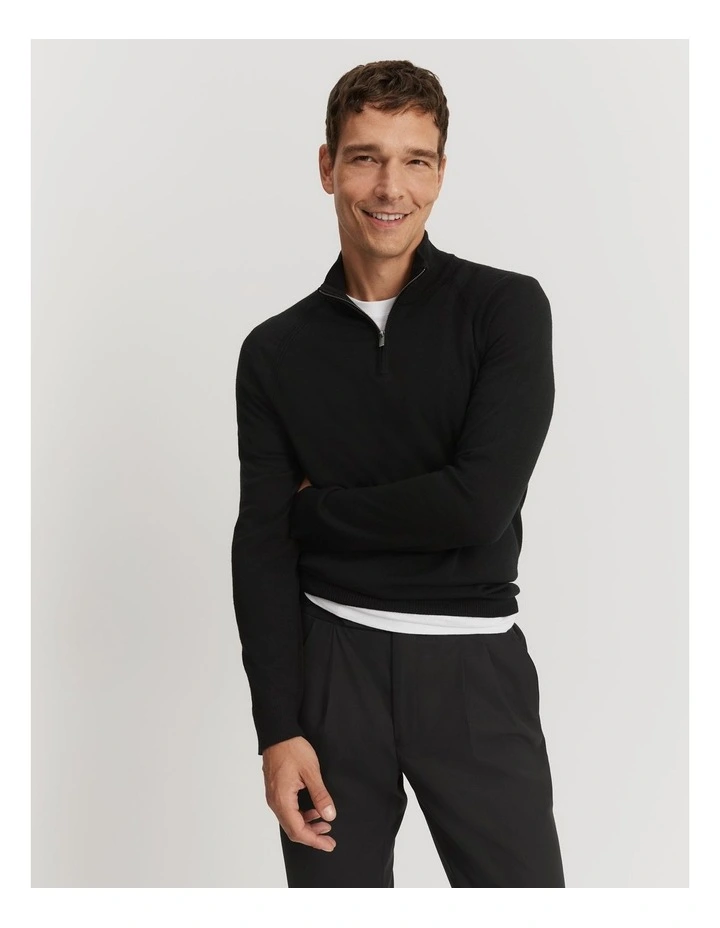 Australian Merino Half Zip Knit in Black image 3