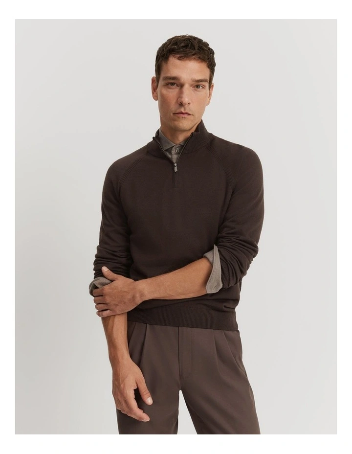 Australian Merino Half Zip Knit in Chocolate image 1